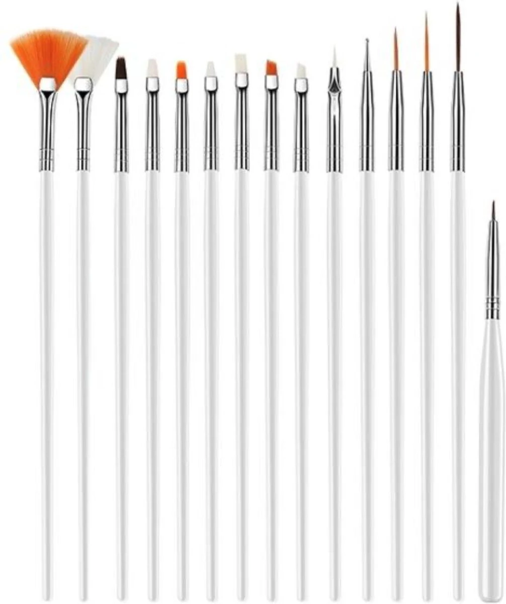 Merkloos Nail Art Penselen Set 15 Delig Wit - Gel / Acryl Penselen Nail Brush 3 Merkloos Nail Art Penselen Set 15 Delig Wit - Gel / Acryl Penselen Nail Brush