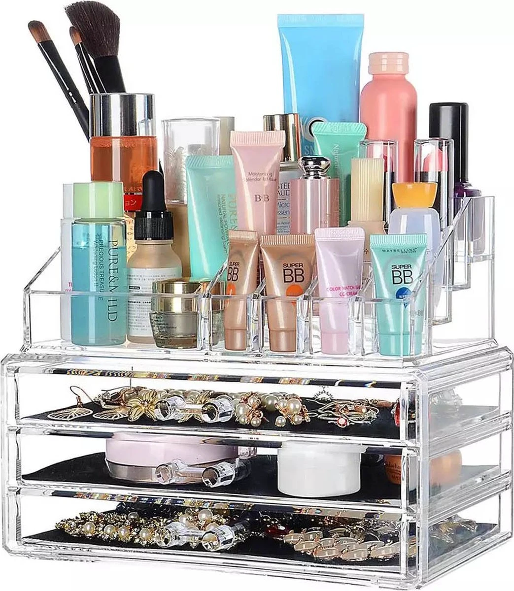 Confibel - Make-up Organizer - Cosmetica Organizer - Verstelbare Lades - Sieraden/Make-up - Cosmetica Opbergdoos - Transparant 4 Confibel - Make-up Organizer - Cosmetica Organizer - Verstelbare Lades - Sieraden/Make-up - Cosmetica Opbergdoos - Transparant - Image 2