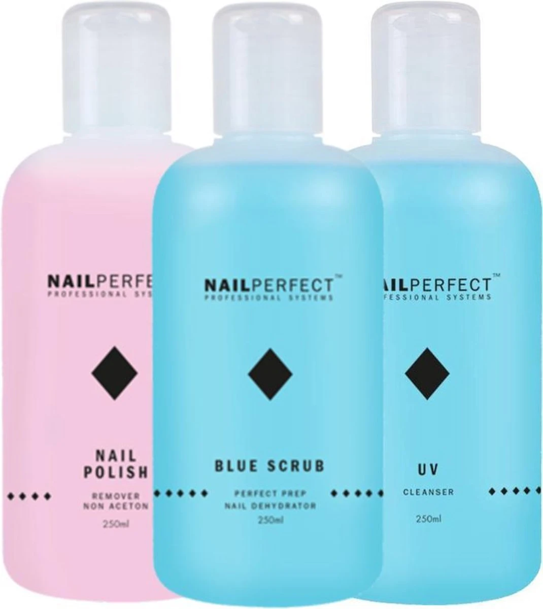 Nagel Vloeistoffen Set - UV Cleanser - Remover - Blue Scrub - 750ml 3 Nagel Vloeistoffen Set - UV Cleanser - Remover - Blue Scrub - 750ml