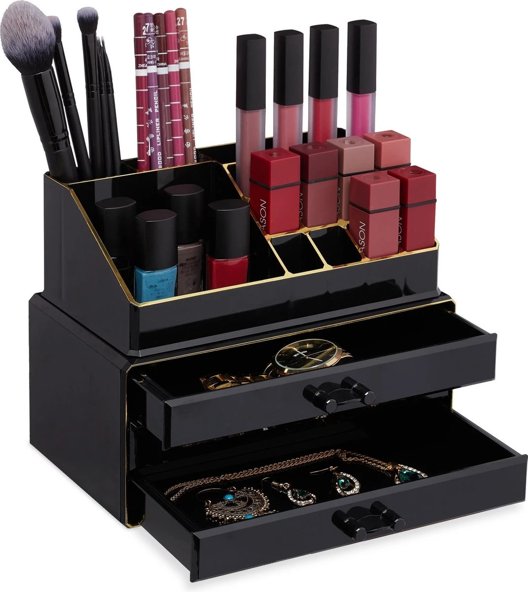 Relaxdays Make-up Organizer Klein - Stapelbaar - Sieradendoosje - Cosmetica - Opbergbox - Doorzichtig 4 Relaxdays Make-up Organizer Klein - Stapelbaar - Sieradendoosje - Cosmetica - Opbergbox - Doorzichtig - Image 2