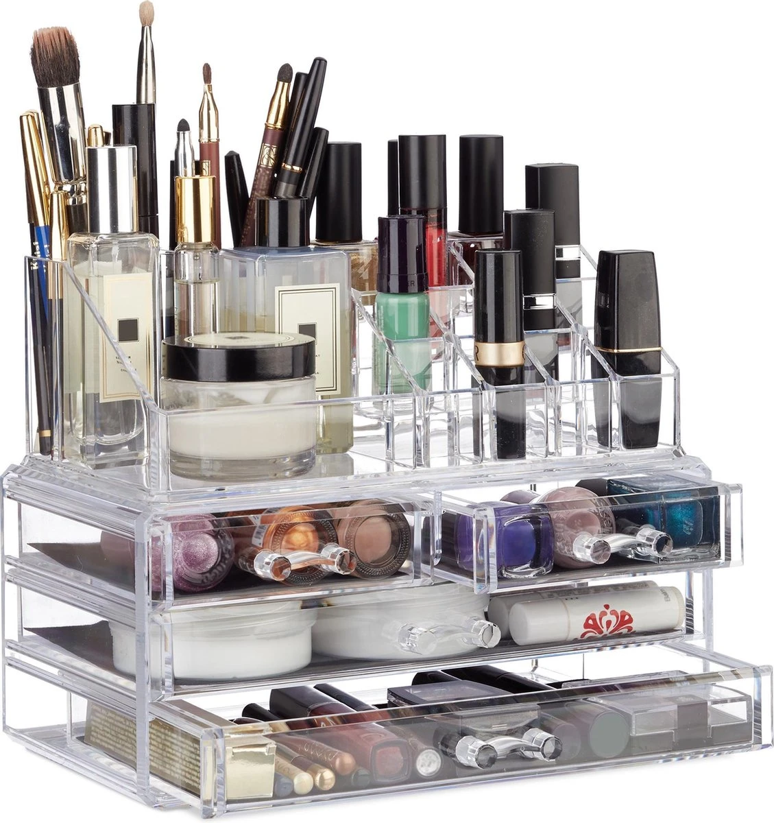 Relaxdays Make-up Organizer - Tweedelig - Cosmetica Opbergdoos - Transparant 3 Relaxdays Make-up Organizer - Tweedelig - Cosmetica Opbergdoos - Transparant
