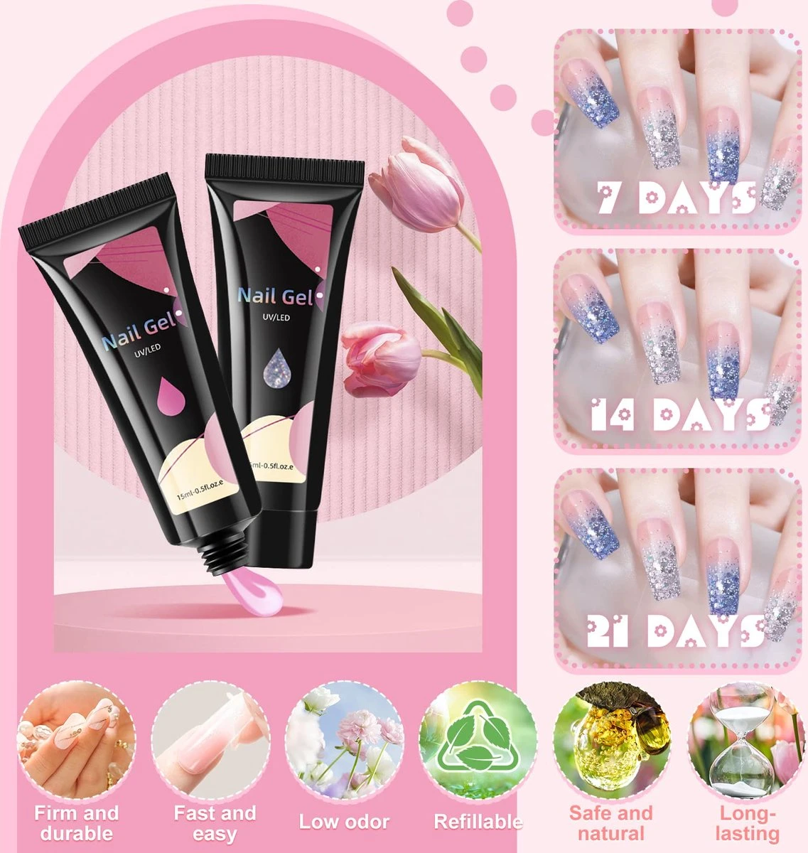 Merkloos Nagels Set - 8 Kleuren - Nagels Starter Set - Met Toplaag, Basislaag, Slipoplossing, Nagelverlengingsgel, Gel Builder - Voor DIY Voor Beginners - Beste Cadeau 11 Merkloos Nagels Set - 8 Kleuren - Nagels Starter Set - Met Toplaag, Basislaag, Slipoplossing, Nagelverlengingsgel, Gel Builder - Voor DIY Voor Beginners - Beste Cadeau - Image 9