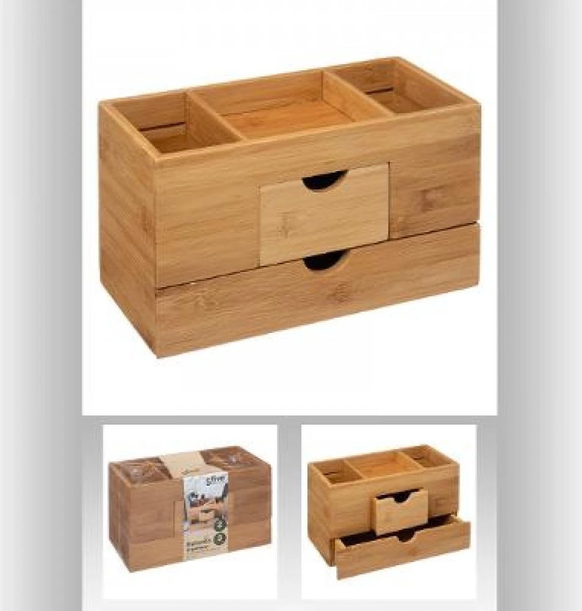 Sieraden/make-up Organizer Met 3 Vakken En 2 Lades 24 X 14,5 Cm Van Bamboe - Sieradenkastje - Make-upkastje - Organizers 6 Sieraden/make-up Organizer Met 3 Vakken En 2 Lades 24 X 14,5 Cm Van Bamboe - Sieradenkastje - Make-upkastje - Organizers - Image 4