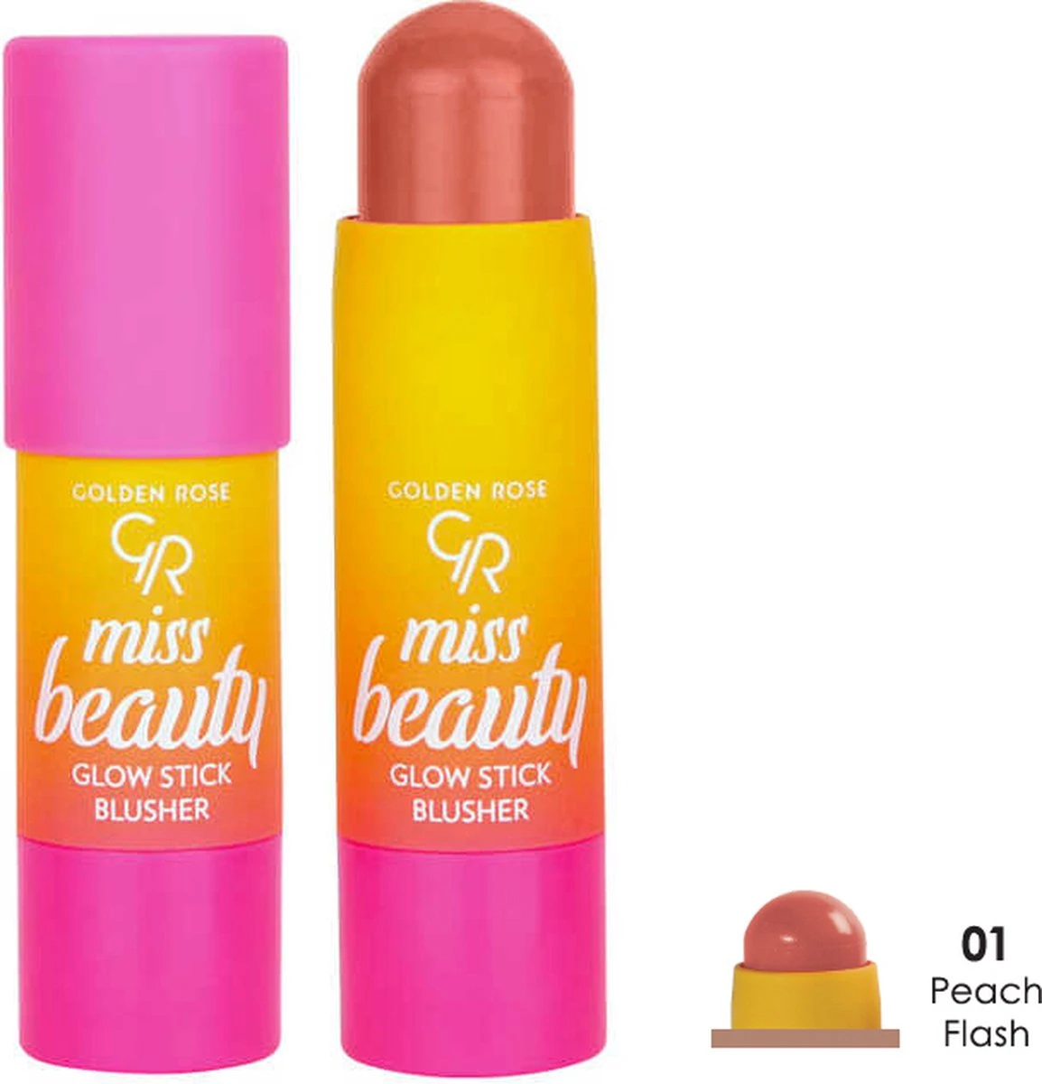 Golden Rose MISS BEAUTY GLOW STICK BLUSHER NO:01 PEACH FLASH Handige Blush Stick Met Een Zachte Kleur 3 Golden Rose MISS BEAUTY GLOW STICK BLUSHER NO:01 PEACH FLASH Handige Blush Stick Met Een Zachte Kleur