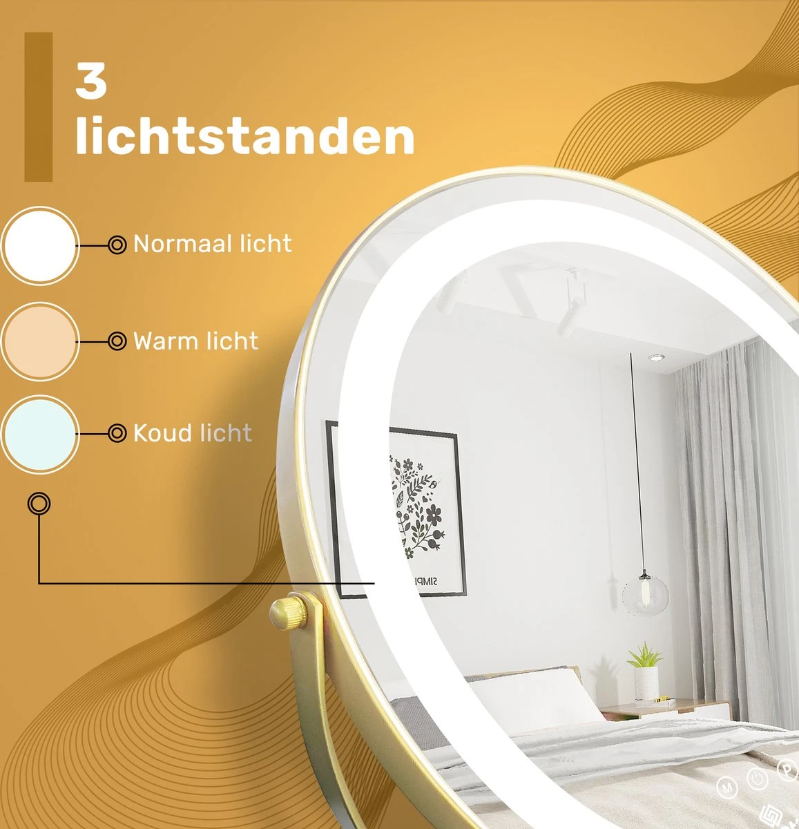 Great's® Make Up Spiegel Met LED Verlichting - ⌀ 40cm - Visagie Spiegel Rond - Extra Close Up Spiegeltje 10x - Goud 5 Great's® Make Up Spiegel Met LED Verlichting - ⌀ 40cm - Visagie Spiegel Rond - Extra Close Up Spiegeltje 10x - Goud - Image 3