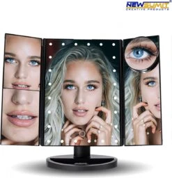 Make-Up Spiegel Met LED Verlichting - Zwart - Vergrootspiegels - Cosmetica/ Visagie Spiegel - 180° Draaibaar - Werkt Op AAA Batterijen én USB - Inclusief USB Kabel