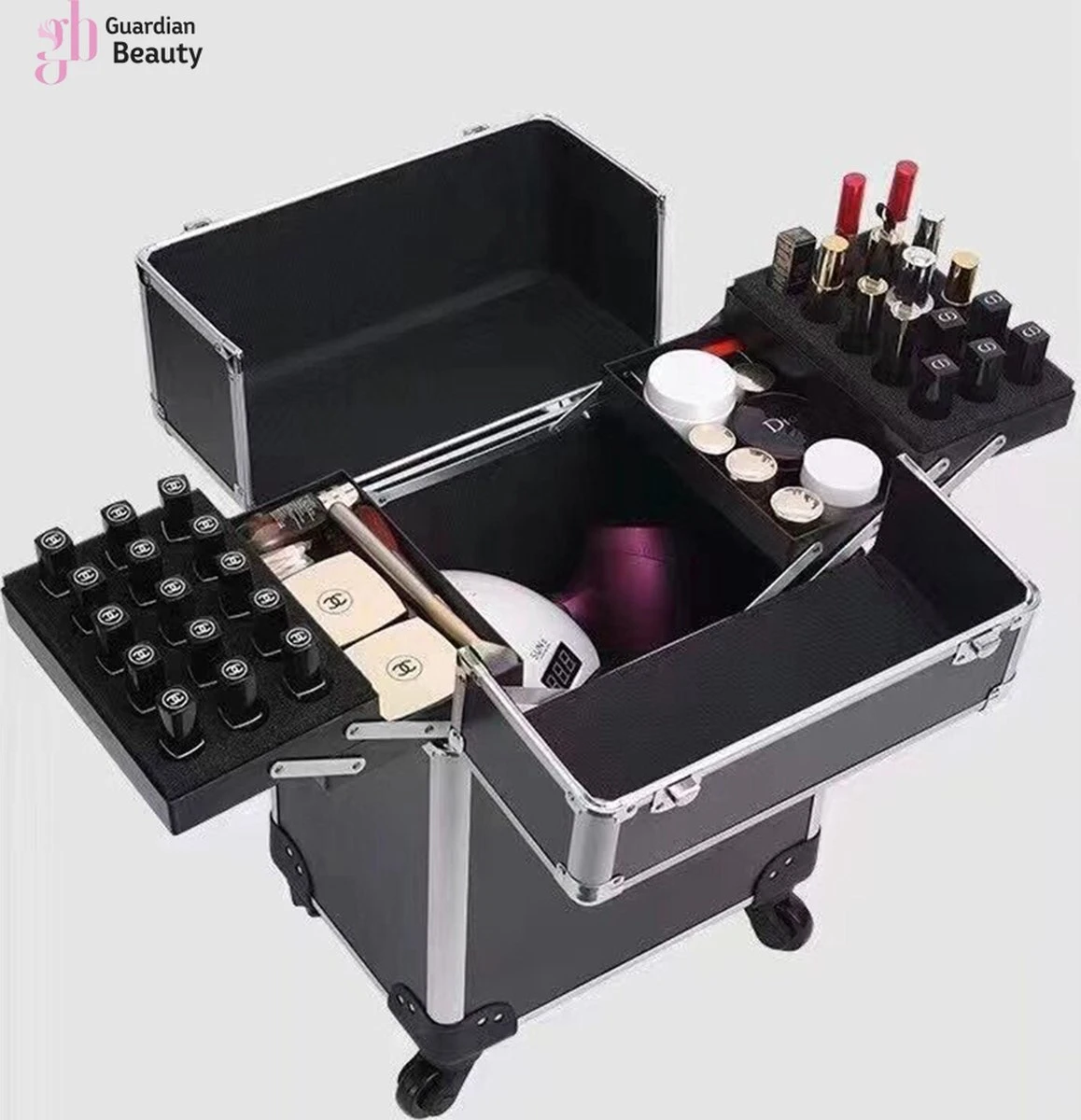 Kapper Koffer| Nagel | Visagist | Make-up | Cosmetica | Schminken | Trolley Stevig En Gemaakt Van Aluminium | 3 Delig | 8 Wielen | Bedekt Met Mooie Zilver Strips 7 Kapper Koffer| Nagel | Visagist | Make-up | Cosmetica | Schminken | Trolley Stevig En Gemaakt Van Aluminium | 3 Delig | 8 Wielen | Bedekt Met Mooie Zilver Strips - Image 5