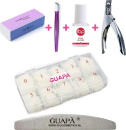 GUAPÀ® Nepnagels Met Nageltips En Nagellijm | Plaknagels | Kunstnagels | Nagelverlenging | Polygel | Naturel 100 Stuks