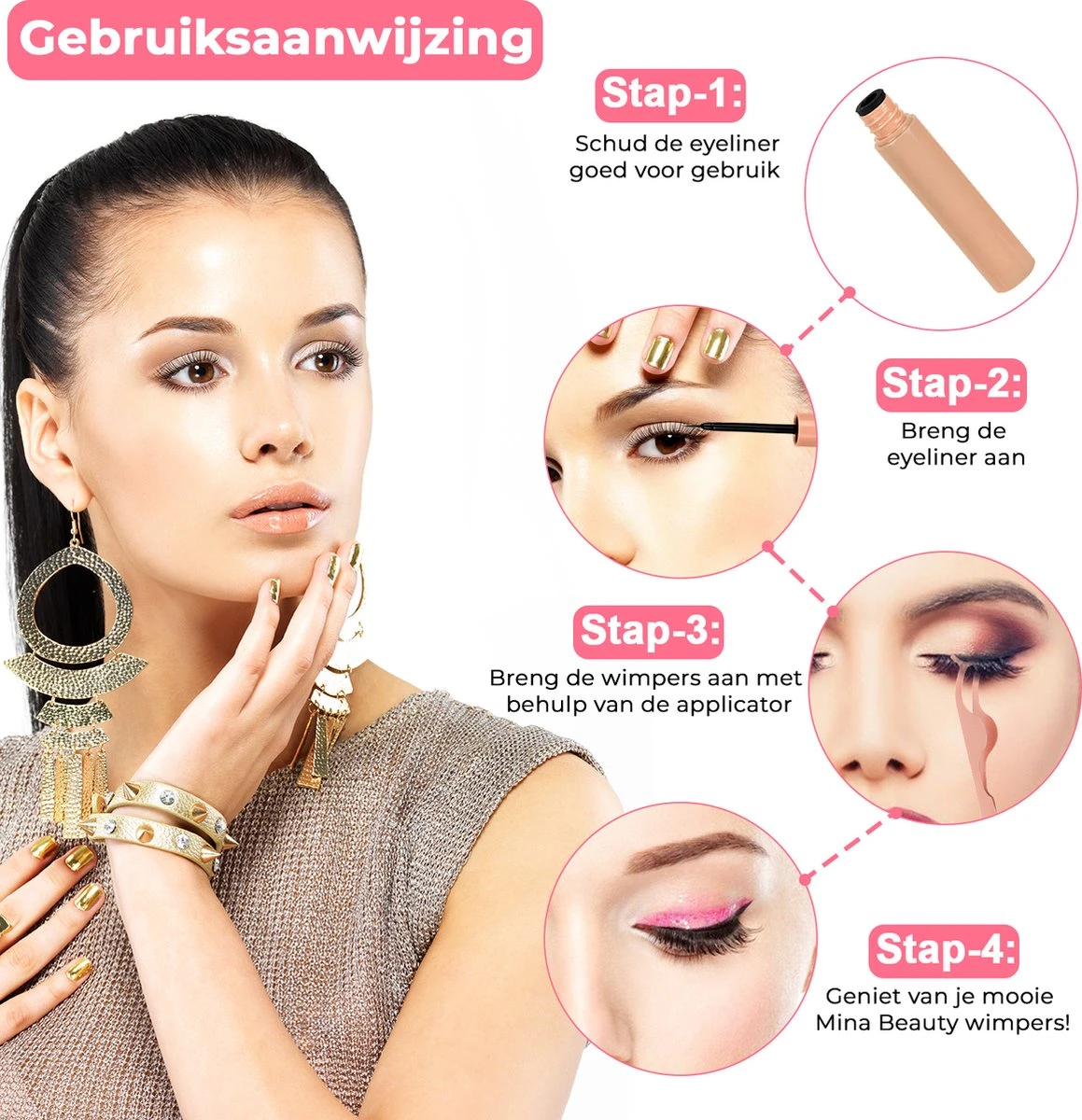 Mina Beauty Magnetische Wimpers – Magnetic Lashes - Wimperset (10 Stuks) Met 2 Magnetische Eyeliners En Een Applicator 9 Mina Beauty Magnetische Wimpers – Magnetic Lashes - Wimperset (10 Stuks) Met 2 Magnetische Eyeliners En Een Applicator - Image 7