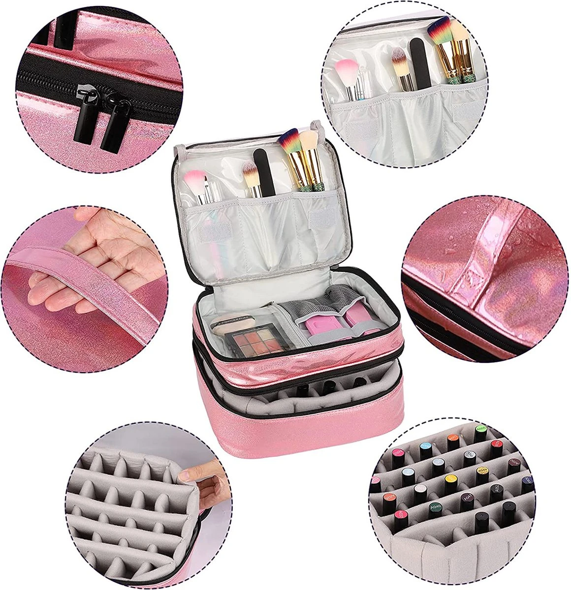 YONO Nagellak Tas - Nagelkoffer Beautycase - Cosmetica Koffer - Manicure Organizer - Roze 6 YONO Nagellak Tas - Nagelkoffer Beautycase - Cosmetica Koffer - Manicure Organizer - Roze - Image 4