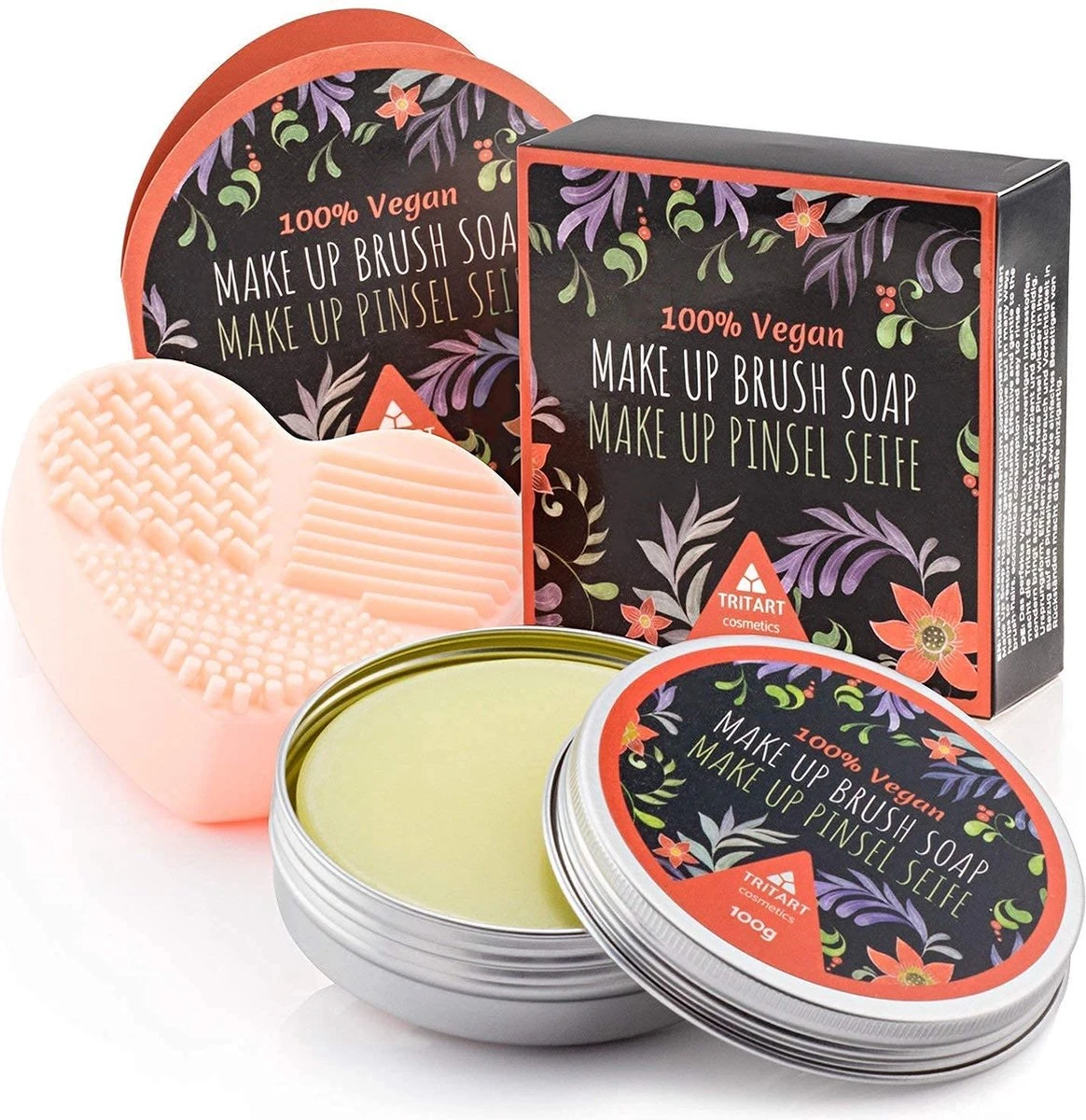 Professionele Vegan Kwastenreiniger Zeep, Cosmetica Kwast En Make-up Kwast, Zeep Van Tritart 100 G + Hart Reiniger 3 Professionele Vegan Kwastenreiniger Zeep, Cosmetica Kwast En Make-up Kwast, Zeep Van Tritart 100 G + Hart Reiniger