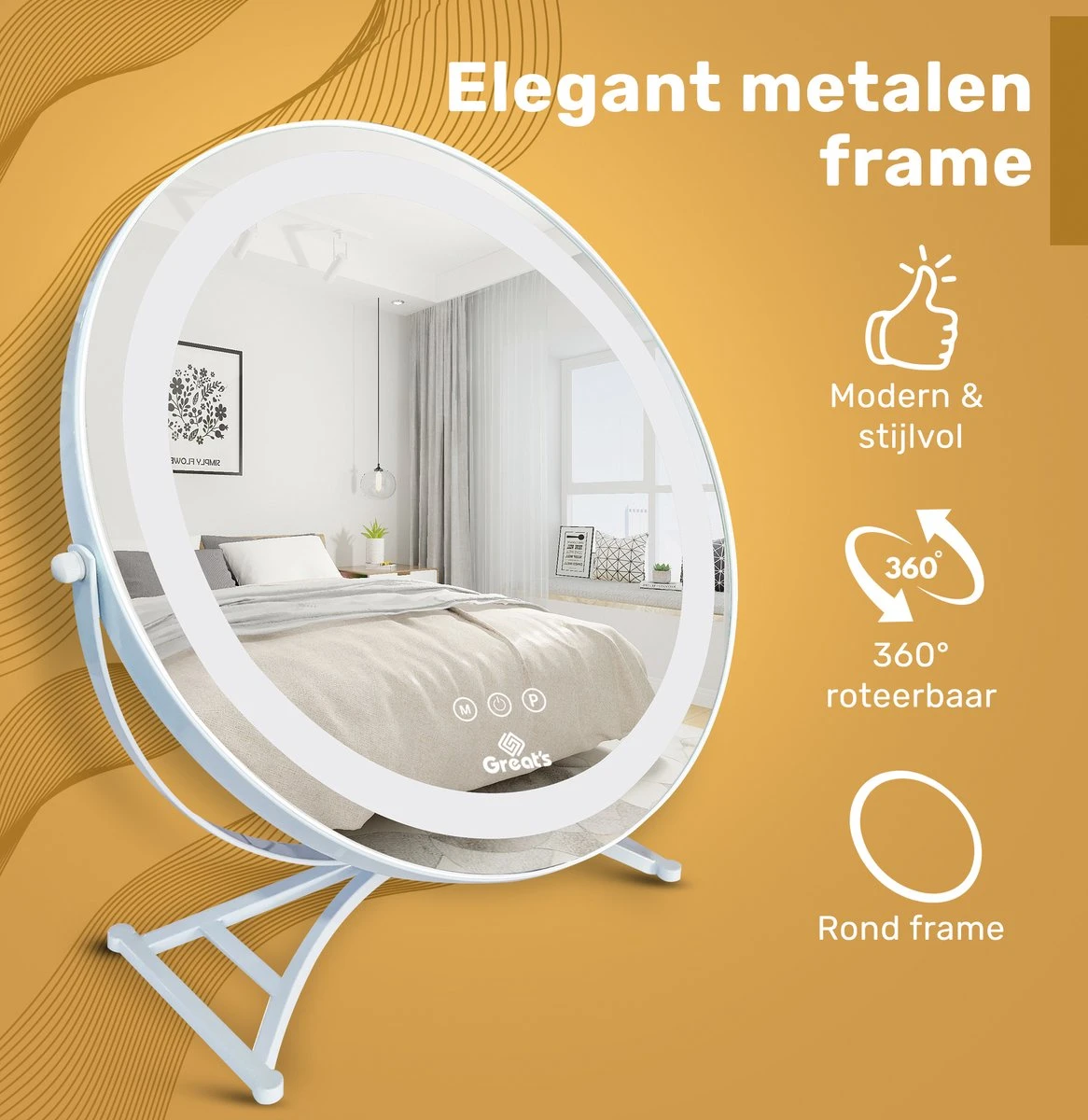 Great's® Make Up Spiegel Met LED Verlichting- ⌀ 40cm - Visagie Spiegel Rond - Extra Close Up Spiegeltje 10x - Wit 4 Great's® Make Up Spiegel Met LED Verlichting- ⌀ 40cm - Visagie Spiegel Rond - Extra Close Up Spiegeltje 10x - Wit - Image 2