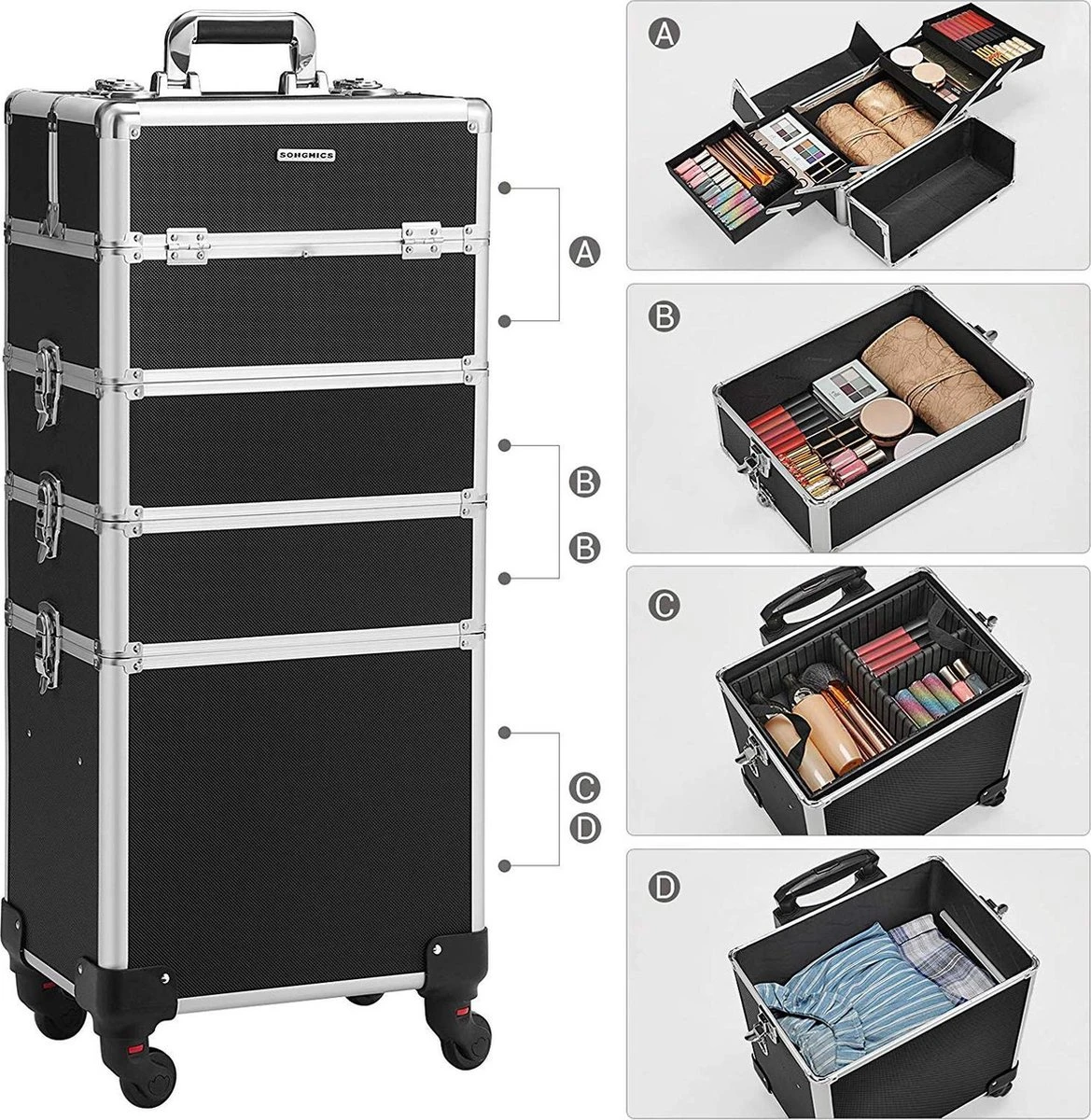 XXL PRO Visagie Beauty Case Koffer Trolley - Nagelkoffer Op Wielen Voor Makeup Of Cosmetica - Grote Uitklapbare Opbergsysteem Nagel Styliste Kapster - Zwart 7 XXL PRO Visagie Beauty Case Koffer Trolley - Nagelkoffer Op Wielen Voor Makeup Of Cosmetica - Grote Uitklapbare Opbergsysteem Nagel Styliste Kapster - Zwart - Image 5