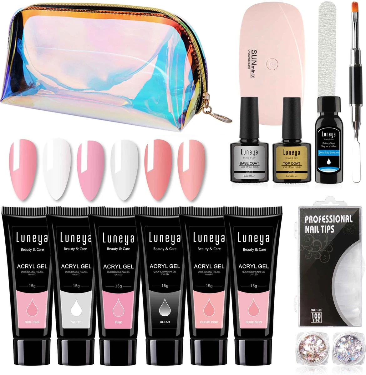 Luneya Polygel Kit - 6 Kleuren - Polygel Nagels Starterspakket - Tasje - Incl. UV LED Lamp 3 Luneya Polygel Kit - 6 Kleuren - Polygel Nagels Starterspakket - Tasje - Incl. UV LED Lamp
