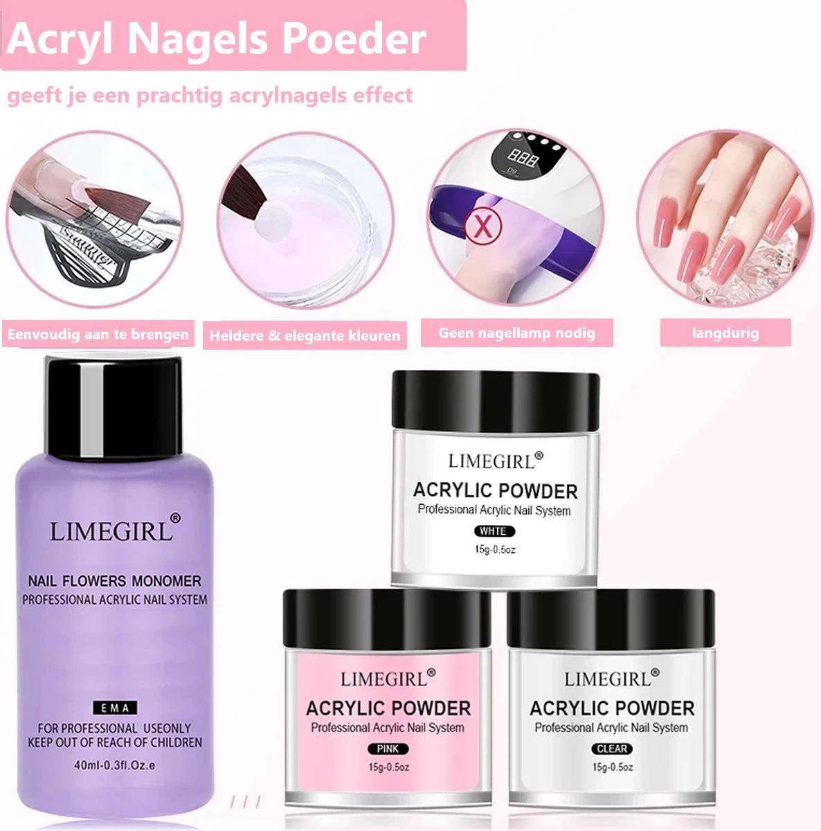 Professionele Acryl Nagels Starterpakket - Kunstnagels - Dipping Powder - Nail Art - Crystal Poeder - Gellak Starterspakket 4 Professionele Acryl Nagels Starterpakket - Kunstnagels - Dipping Powder - Nail Art - Crystal Poeder - Gellak Starterspakket - Image 2