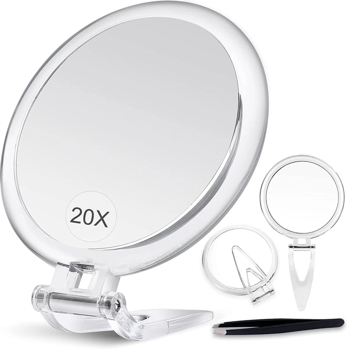 5 Inch, 20x Vergrotende Spiegel, Tweezijdige Spiegel, 20X/1x Vergroting, Opvouwbare Make-upspiegel Met Handheld/standaard, Gebruik Voor Make-up Toepassing, Pincet, En Mee-eter/smetverwijdering. (zilver) 7 5 Inch, 20x Vergrotende Spiegel, Tweezijdige Spiegel, 20X/1x Vergroting, Opvouwbare Make-upspiegel Met Handheld/standaard, Gebruik Voor Make-up Toepassing, Pincet, En Mee-eter/smetverwijdering. (zilver) - Image 5