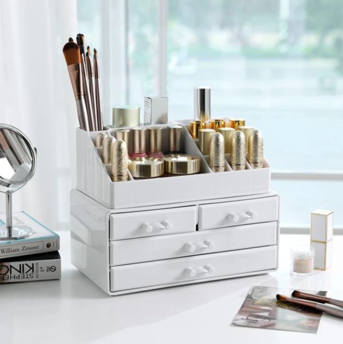 Nancy's Cutler Make-Up Organizer - Make-Up Opslag - 4 Lades - Open Vakken - Wit - Acryl - 24 X 13.5 X 18.5 Cm 5 Nancy's Cutler Make-Up Organizer - Make-Up Opslag - 4 Lades - Open Vakken - Wit - Acryl - 24 X 13.5 X 18.5 Cm - Image 3