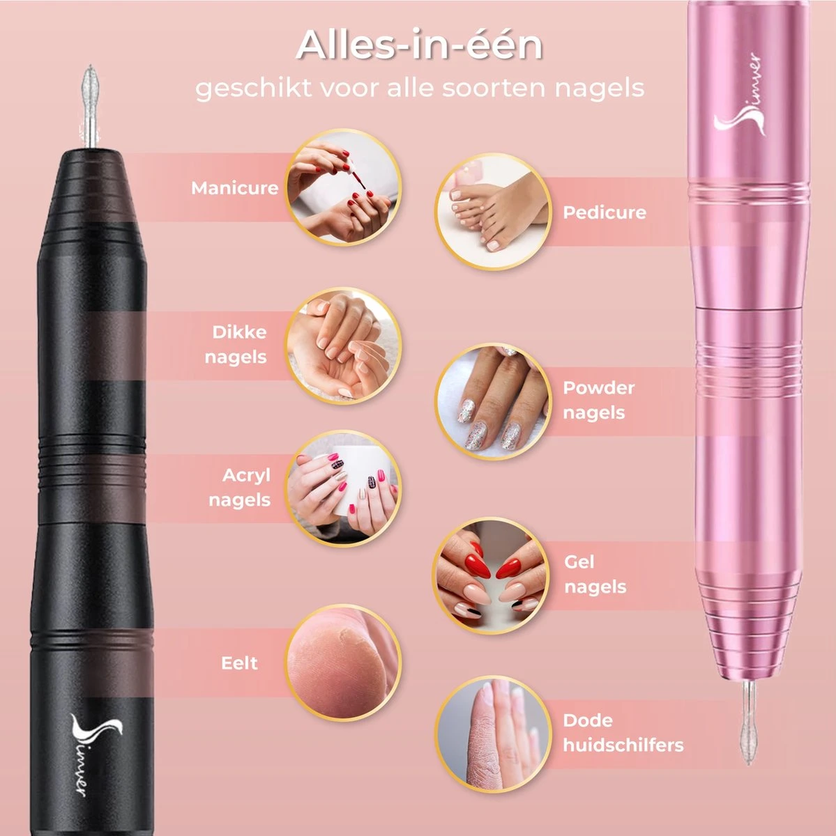 Simver Elektrische Nagelfrees - 11 Nagelvijl Bitjes En 56 Schuurrolletjes - Manicure / Pedicure - Roze - Cadeautip - Kerstcadeau 4 Simver Elektrische Nagelfrees - 11 Nagelvijl Bitjes En 56 Schuurrolletjes - Manicure / Pedicure - Roze - Cadeautip - Kerstcadeau - Image 2