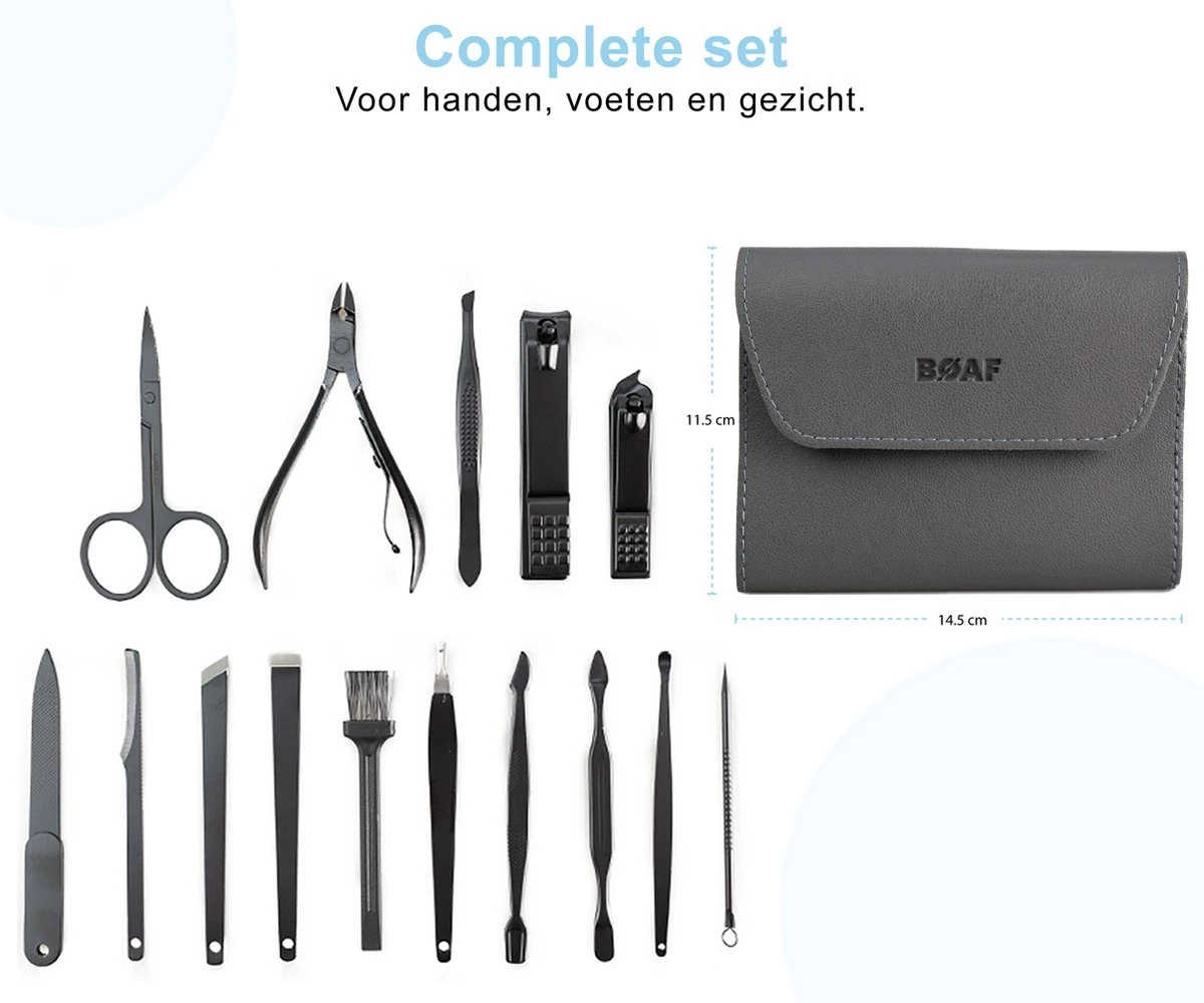 Merkloos Luxe 16-delige | Manicure Set | Met Lederen Opbergetui | Manicureset | Nagelknipper | Grijs 4 Merkloos Luxe 16-delige | Manicure Set | Met Lederen Opbergetui | Manicureset | Nagelknipper | Grijs - Image 2