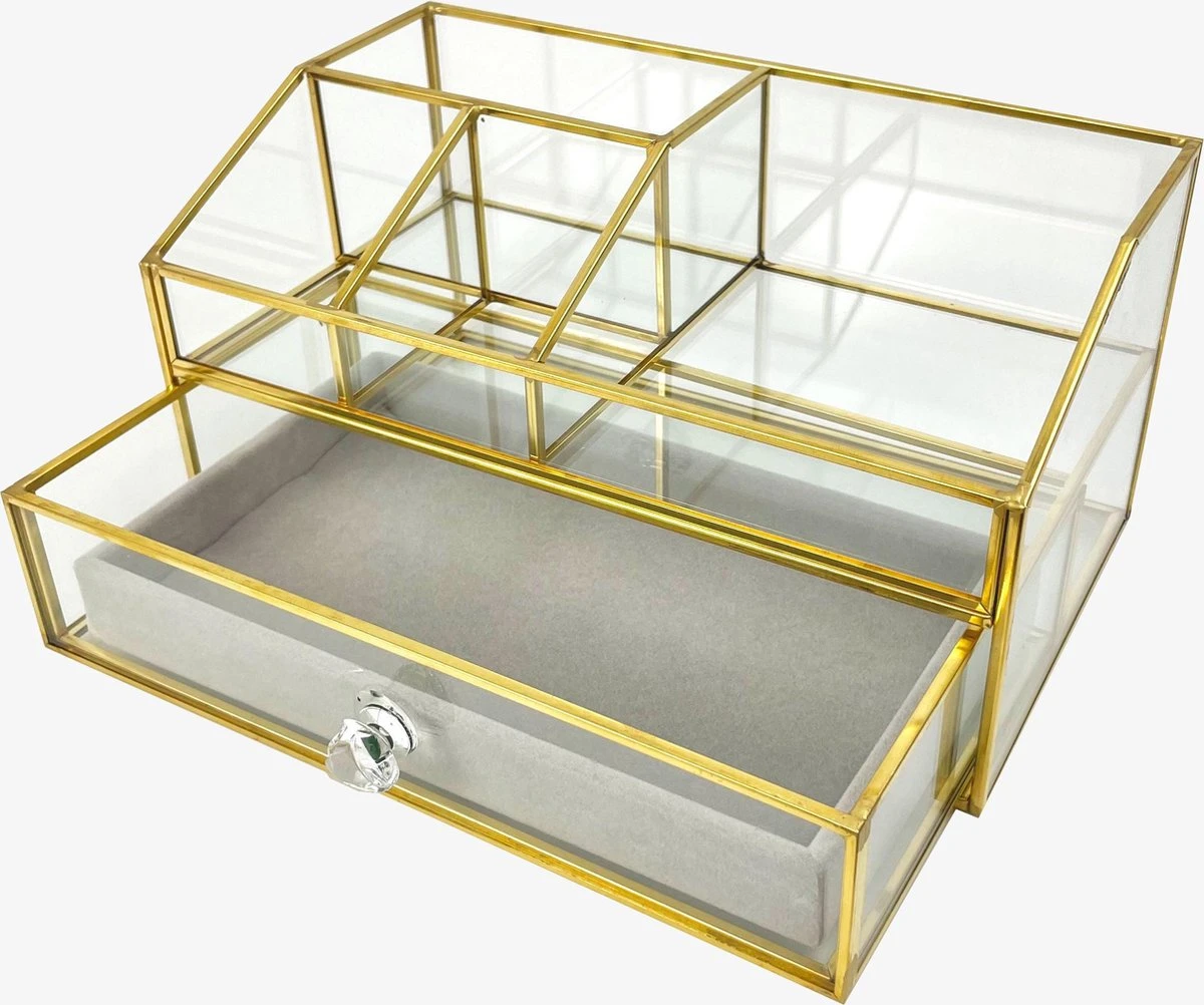 Make Up Organizer Stella | Goud| Cosmetica Organizer|sieraden Organizer | Make Up Organizer | Beautybox | Vitrine Boxje | Glazen Box |Makeup Organizer |Beauty Organizer | Makeupbox |Organizer | Storage Box |Make-uporganizer| Opbergdoos | Sieradendoos 4 Make Up Organizer Stella | Goud| Cosmetica Organizer|sieraden Organizer | Make Up Organizer | Beautybox | Vitrine Boxje | Glazen Box |Makeup Organizer |Beauty Organizer | Makeupbox |Organizer | Storage Box |Make-uporganizer| Opbergdoos | Sieradendoos - Image 2