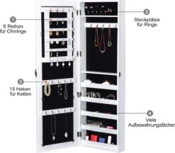 HOMCOM 2-in-1 Sieradenkast Wandspiegel Spiegelkast Sieraden Ladekast Spiegel 833-102WT 18 HOMCOM 2-in-1 Sieradenkast Wandspiegel Spiegelkast Sieraden Ladekast Spiegel 833-102WT -Modecosmetica Winkel 1200x1049 5