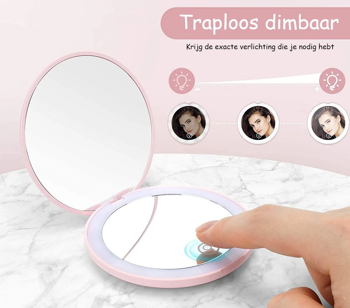 Led-verlichte Oplaadbare Compacte Make-up Spiegel Rond |1 X 2 X Vergroting | Make-upspiegel | Zakspiegel | Handspiegel | Reisspiegel | Dimbaar|als Cadeau | USB-lader | Rond | Zwart 6 Led-verlichte Oplaadbare Compacte Make-up Spiegel Rond |1 X 2 X Vergroting | Make-upspiegel | Zakspiegel | Handspiegel | Reisspiegel | Dimbaar|als Cadeau | USB-lader | Rond | Zwart - Image 4