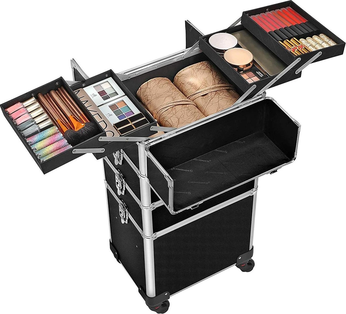 XXL PRO Visagie Beauty Case Koffer Trolley - Nagelkoffer Op Wielen Voor Makeup Of Cosmetica - Grote Uitklapbare Opbergsysteem Nagel Styliste Kapster - Zwart 5 XXL PRO Visagie Beauty Case Koffer Trolley - Nagelkoffer Op Wielen Voor Makeup Of Cosmetica - Grote Uitklapbare Opbergsysteem Nagel Styliste Kapster - Zwart - Image 3
