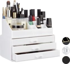 Relaxdays Make-up Organizer Klein - Stapelbaar - Sieradendoosje - Cosmetica - Opbergbox - Wit