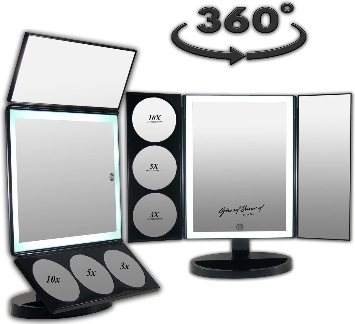 GROTE, Drieluik LED Make-up Spiegel Touch Knop En Dimmer 1, 3, 5 En 10 Maal Vergroting Inclusief Usb Kabel, Spiegels 6 GROTE, Drieluik LED Make-up Spiegel Touch Knop En Dimmer 1, 3, 5 En 10 Maal Vergroting Inclusief Usb Kabel, Spiegels - Image 4