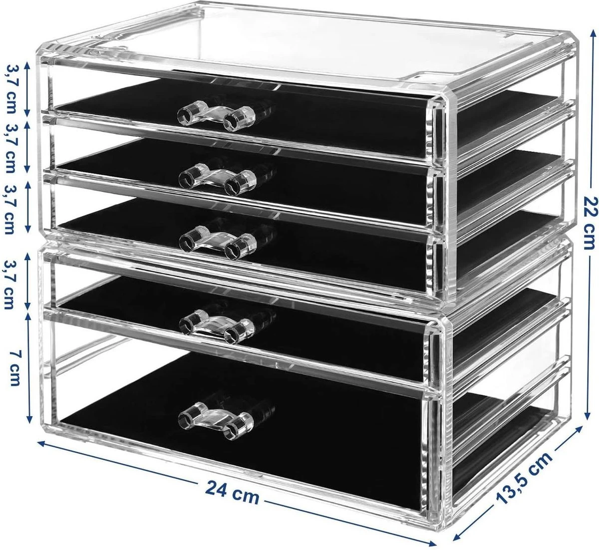 SONGMICS Make-up Organiser, 2-delige Opbergdozen Voor Sieraden En Cosmetica, Stapelbaar, Met 5 Laden, Transparant Polystyreen JMU32TP 7 SONGMICS Make-up Organiser, 2-delige Opbergdozen Voor Sieraden En Cosmetica, Stapelbaar, Met 5 Laden, Transparant Polystyreen JMU32TP - Image 5