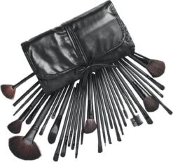 Evvie Professionele Make-up Kwasten In Luxe Etui - Kwastenset - Zwart - 32 Stuks