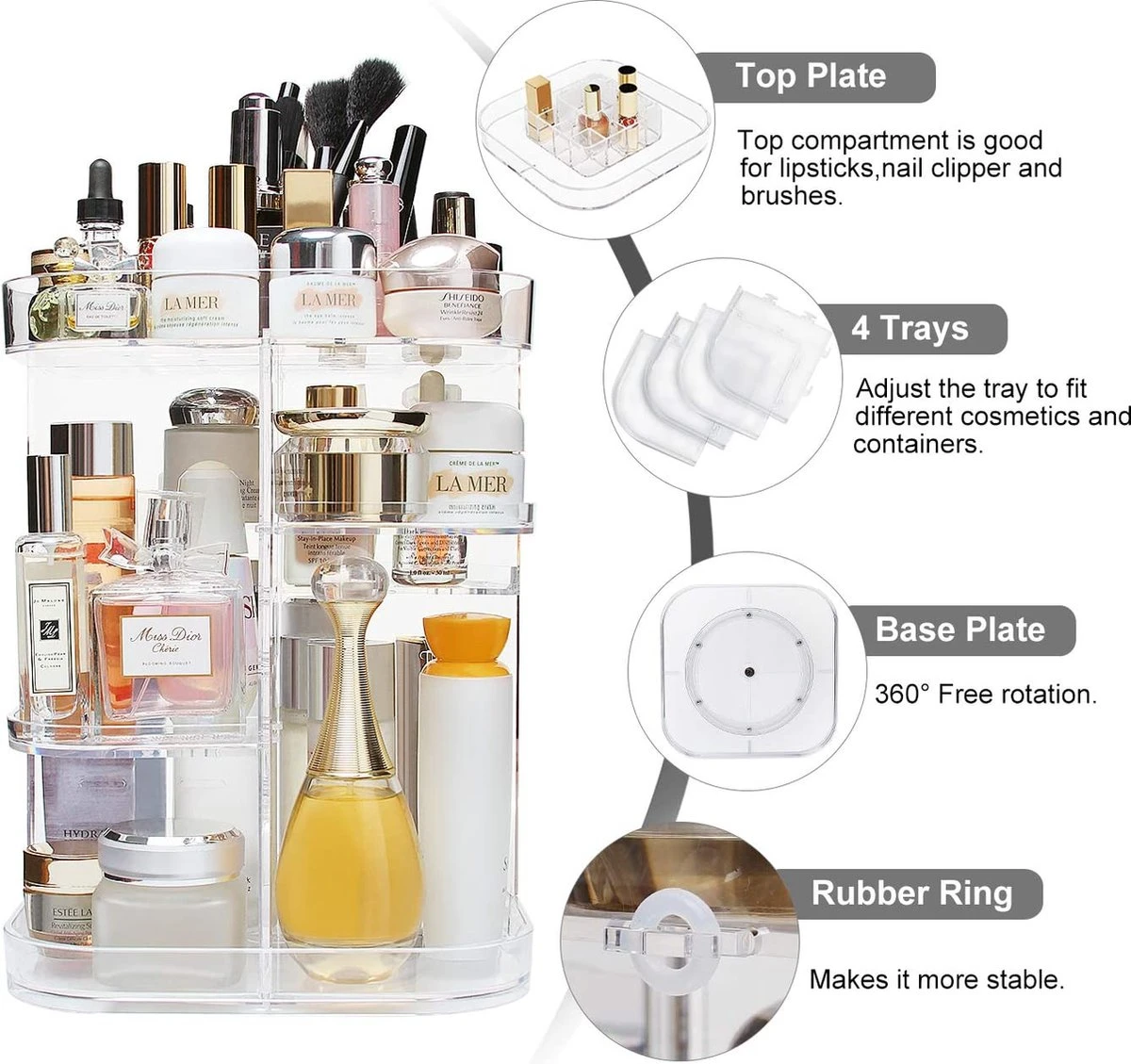 AMEITECH Make-uporganizer, Verstelbaar 360 Roterende Cosmetische Opslagcarrousel Draaiende Houder Opbergrek Met 5 Lagen Grote Capaciteit, Geweldig Voor Aanrecht Ijdelheid, Vierkant 7 AMEITECH Make-uporganizer, Verstelbaar 360 Roterende Cosmetische Opslagcarrousel Draaiende Houder Opbergrek Met 5 Lagen Grote Capaciteit, Geweldig Voor Aanrecht Ijdelheid, Vierkant - Image 5