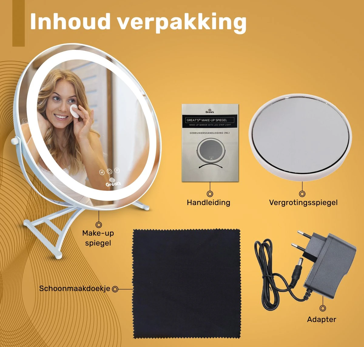 Great's® Make Up Spiegel Met LED Verlichting- ⌀ 40cm - Visagie Spiegel Rond - Extra Close Up Spiegeltje 10x - Wit 8 Great's® Make Up Spiegel Met LED Verlichting- ⌀ 40cm - Visagie Spiegel Rond - Extra Close Up Spiegeltje 10x - Wit - Image 6