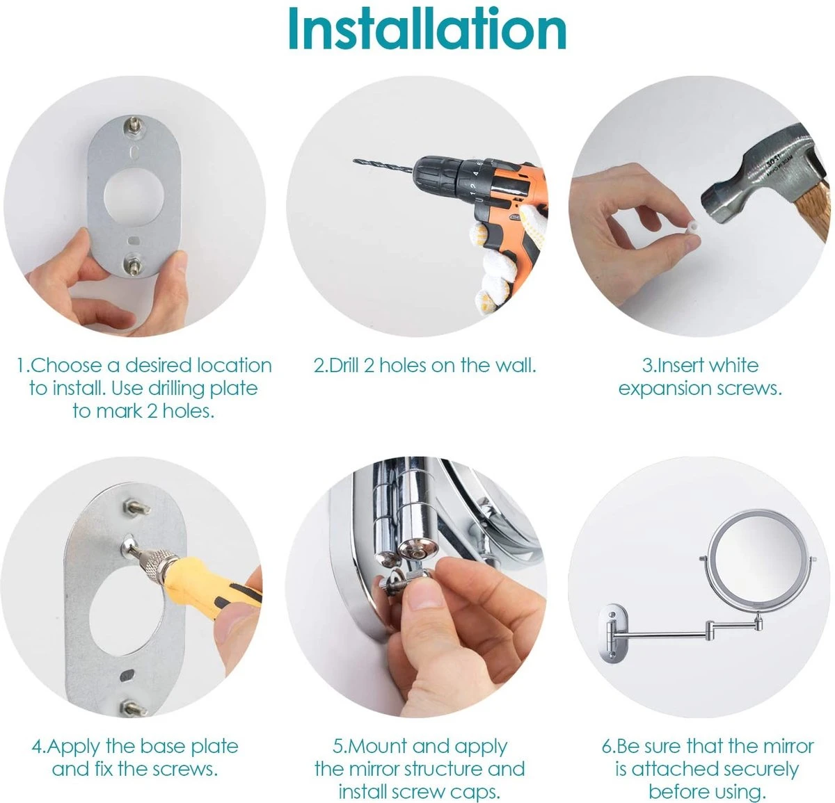 Auxmir Cosmetische Spiegel Met 1X / 10X Vergroting LED Verlichting, Dimbare Make-up Spiegel Met Touch Schakelaar USB Oplaadbare, Scheerspiegel 360 ° Draaibare Muurbeugel Voor Badkamer, Spa En Hotel 11 Auxmir Cosmetische Spiegel Met 1X / 10X Vergroting LED Verlichting, Dimbare Make-up Spiegel Met Touch Schakelaar USB Oplaadbare, Scheerspiegel 360 ° Draaibare Muurbeugel Voor Badkamer, Spa En Hotel - Image 9