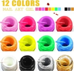 Nail Art Gel - Fine Liner Gel - 12 Stuks - UV/LED Gel - Gellak - Nagel Gellak - UV/LED Lamp - UV/LED Nageldroger - Gelnagels - Nepnagels - Acrylnagels - Tekenpenseel Nagels - Professioneel - Hoge Kwaliteit -Modecosmetica Winkel 1200x1158