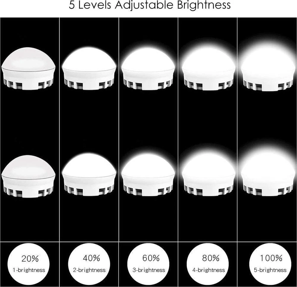 Merkloos LED Spiegel | 10 LEDS | Make-up Spiegel | Helderheid Aanpasbaar | USB Voeding | Geheugenfunctie 4 Merkloos LED Spiegel | 10 LEDS | Make-up Spiegel | Helderheid Aanpasbaar | USB Voeding | Geheugenfunctie - Image 2