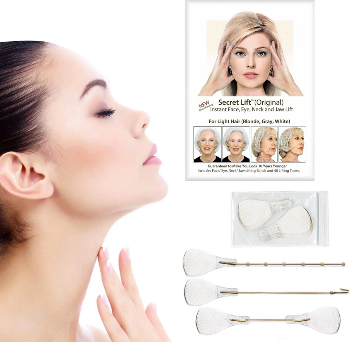 Face Lift Tape - Licht Haar - Facelift Zonder Chirurgie - Instant Eyes, Face And Neck Lift - Blond/wit/licht Haar - 40 Stuks - Transparent 8 Face Lift Tape - Licht Haar - Facelift Zonder Chirurgie - Instant Eyes, Face And Neck Lift - Blond/wit/licht Haar - 40 Stuks - Transparent - Image 6