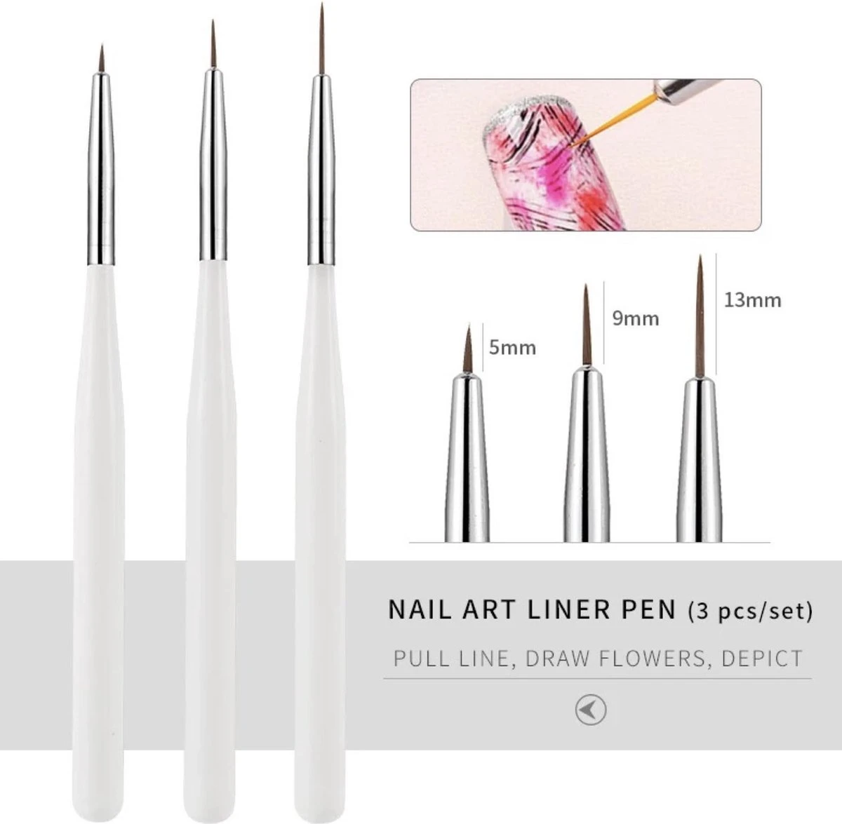 Merkloos Nail Art 3 Witte Penselen - Kwast - Eyelinerkwast - Liner - Brush - Fineliner - Totaal 3 Kwasten 3 Merkloos Nail Art 3 Witte Penselen - Kwast - Eyelinerkwast - Liner - Brush - Fineliner - Totaal 3 Kwasten