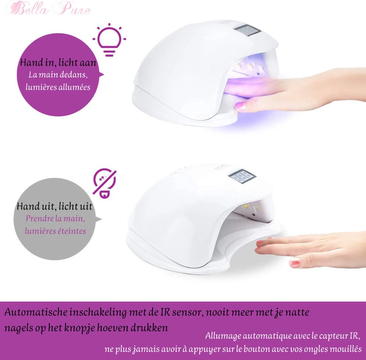 Bella Pure 48W Nageldroger - Vinger- En Teennagels - Bewegingssensor En Timer - 24 LED's 5 Bella Pure 48W Nageldroger - Vinger- En Teennagels - Bewegingssensor En Timer - 24 LED's - Image 3