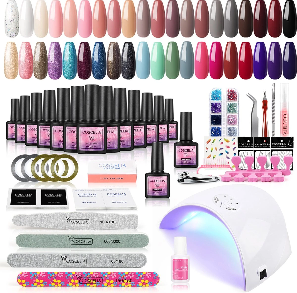 Gellak Starterspakket - 40 Kleuren - Basecoat - Topcoat - Gellak - Gellakset - Nagelset - Gelnagels - Nagellak - Gelnagel Kit - UV Lamp 36W - LED - Manicure Set - 40 Kleuren Gel Polish - Nail Art - Nagellamp - Nageldroger 3 Gellak Starterspakket - 40 Kleuren - Basecoat - Topcoat - Gellak - Gellakset - Nagelset - Gelnagels - Nagellak - Gelnagel Kit - UV Lamp 36W - LED - Manicure Set - 40 Kleuren Gel Polish - Nail Art - Nagellamp - Nageldroger