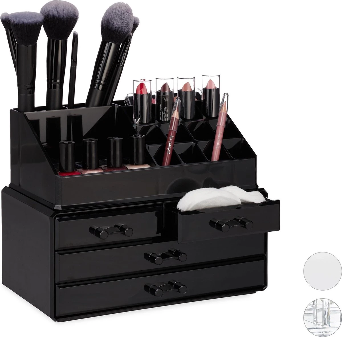 Relaxdays Make-up Organizer - Tweedelig - Cosmetica Opbergdoos + Lippenstift Houder - Zwart 6 Relaxdays Make-up Organizer - Tweedelig - Cosmetica Opbergdoos + Lippenstift Houder - Zwart - Image 4