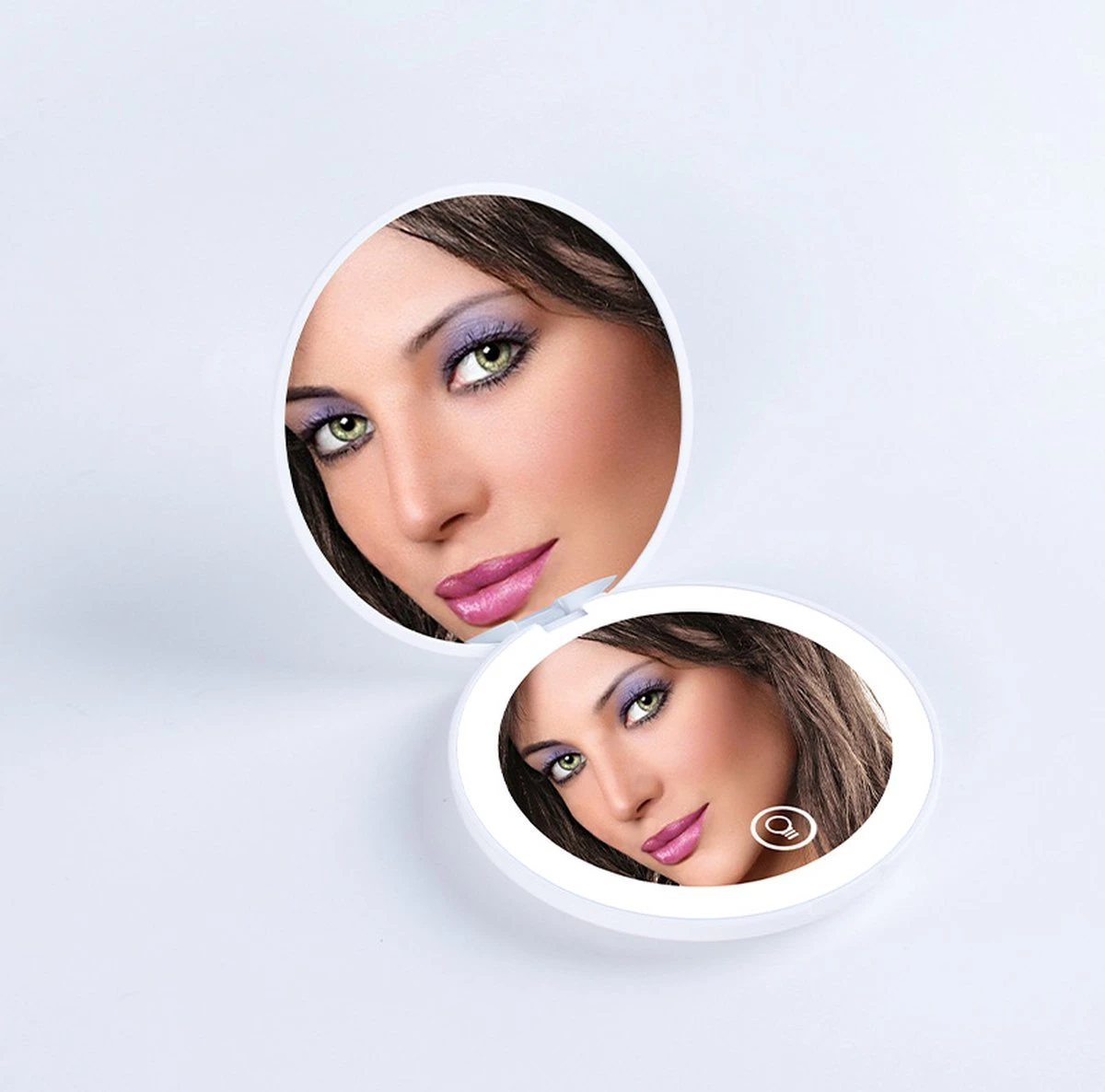 Led-verlichte Oplaadbare Compacte Make-up Spiegel Rond |1 X 2 X Vergroting | Make-upspiegel | Zakspiegel | Handspiegel | Reisspiegel | Dimbaar|als Cadeau | USB-lader | Rond | Zwart 7 Led-verlichte Oplaadbare Compacte Make-up Spiegel Rond |1 X 2 X Vergroting | Make-upspiegel | Zakspiegel | Handspiegel | Reisspiegel | Dimbaar|als Cadeau | USB-lader | Rond | Zwart - Image 5