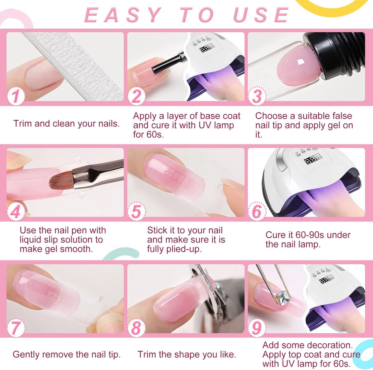 Merkloos Nagels Set - 8 Kleuren - Nagels Starter Set - Met Toplaag, Basislaag, Slipoplossing, Nagelverlengingsgel, Gel Builder - Voor DIY Voor Beginners - Beste Cadeau 14 Merkloos Nagels Set - 8 Kleuren - Nagels Starter Set - Met Toplaag, Basislaag, Slipoplossing, Nagelverlengingsgel, Gel Builder - Voor DIY Voor Beginners - Beste Cadeau - Image 12