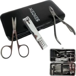 Medies - Luxe Manicureset 16 Delig Met Lederen Luxe Etui | Pedicure Set | Manicure Etui | Manicure Sets | Pedicure Sets | Nagelverzorging | Nagelknippers | Comedonlepels | Nagelvijl | Nagelriemknipper | Teennageltang | Nagelschaar | RVS -Modecosmetica Winkel 1200x1195 10
