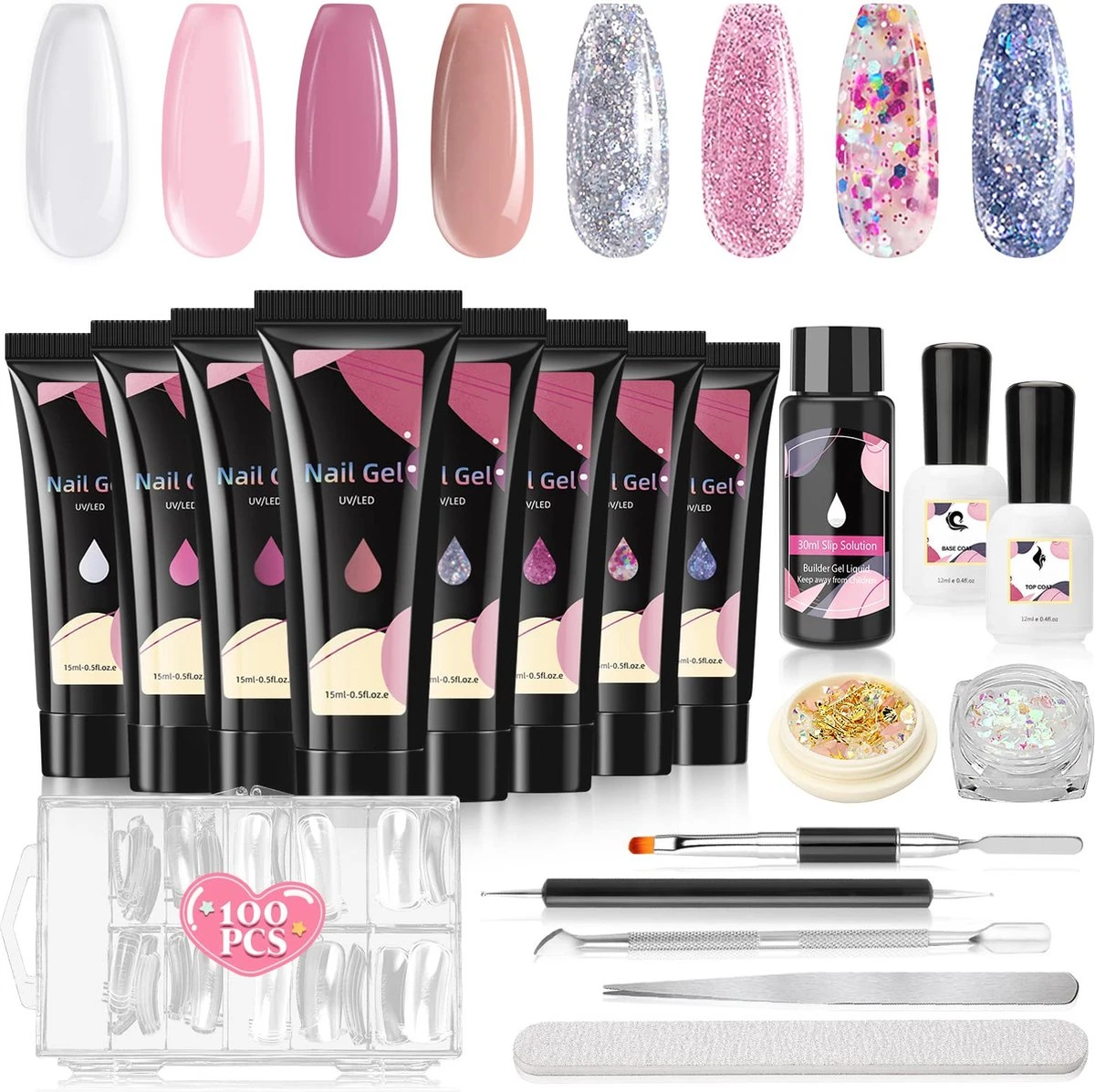 Merkloos Nagels Set - 8 Kleuren - Nagels Starter Set - Met Toplaag, Basislaag, Slipoplossing, Nagelverlengingsgel, Gel Builder - Voor DIY Voor Beginners - Beste Cadeau 3 Merkloos Nagels Set - 8 Kleuren - Nagels Starter Set - Met Toplaag, Basislaag, Slipoplossing, Nagelverlengingsgel, Gel Builder - Voor DIY Voor Beginners - Beste Cadeau