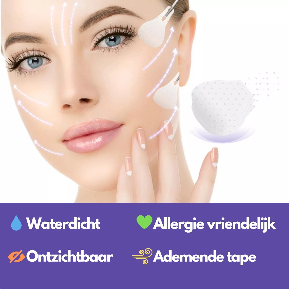 Face Lift Tape - Licht Haar - Facelift Zonder Chirurgie - Instant Eyes, Face And Neck Lift - Blond/wit/licht Haar - 40 Stuks - Transparent 6 Face Lift Tape - Licht Haar - Facelift Zonder Chirurgie - Instant Eyes, Face And Neck Lift - Blond/wit/licht Haar - 40 Stuks - Transparent - Image 4