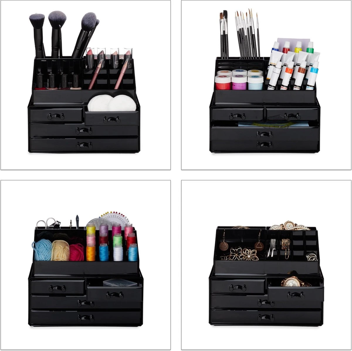 Relaxdays Make-up Organizer - Tweedelig - Cosmetica Opbergdoos + Lippenstift Houder - Zwart 10 Relaxdays Make-up Organizer - Tweedelig - Cosmetica Opbergdoos + Lippenstift Houder - Zwart - Image 8