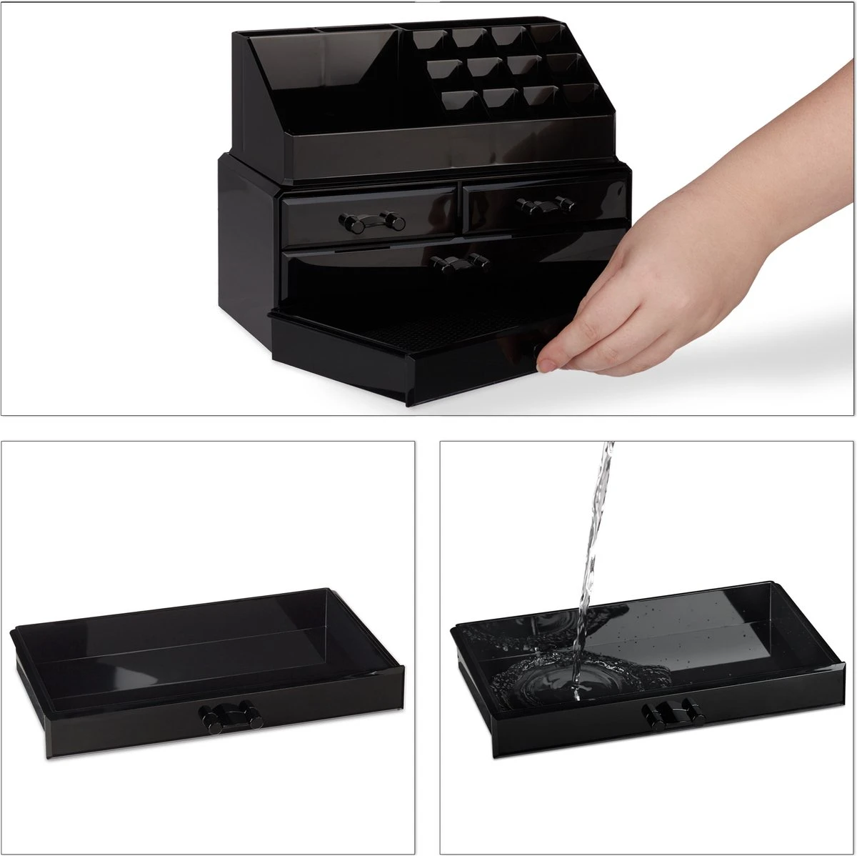 Relaxdays Make-up Organizer - Tweedelig - Cosmetica Opbergdoos + Lippenstift Houder - Zwart 17 Relaxdays Make-up Organizer - Tweedelig - Cosmetica Opbergdoos + Lippenstift Houder - Zwart - Image 15