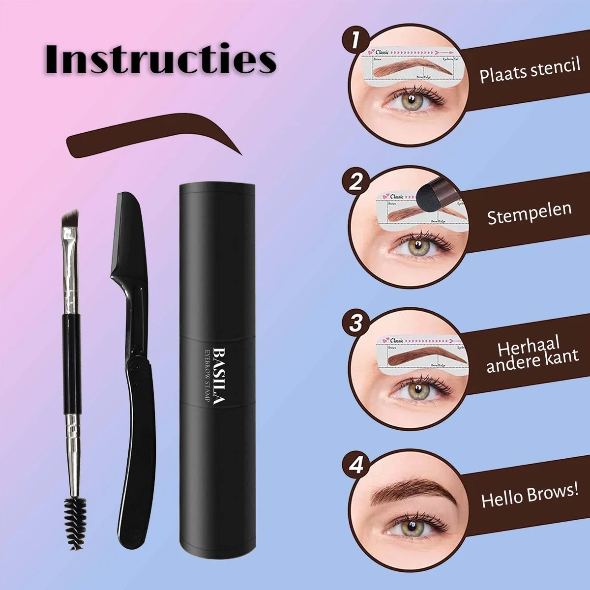 Basila® Duo Wenkbrauw Stempel Kit - Donker Bruin & Bruin - Watervast - Matte Poeder - Trimmer - 26 Stencils 5 Basila® Duo Wenkbrauw Stempel Kit - Donker Bruin & Bruin - Watervast - Matte Poeder - Trimmer - 26 Stencils - Image 3