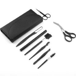Wenkbrauw Trimmer Set - 8-delig – Met Epileer Pincet, 2x Wenkbrauw Schaartje, 2x Wenkbrauwmesje, Wenkbrauw Borstel, Wenkbrauwpotlood, Spoolie – In Stevige Etui - Zwart -Modecosmetica Winkel 1200x1200 1972